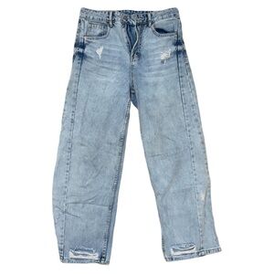 Women’s Light Wash Distressed Wide Leg Mom Jeans